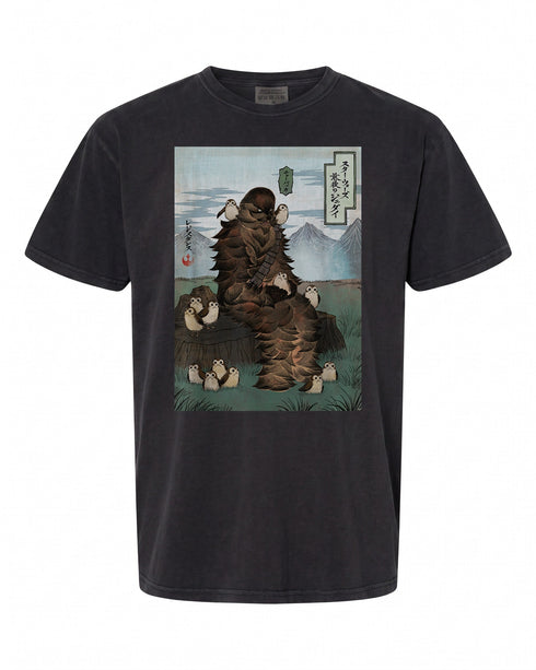 Star Wars Chewbacca and Porgs T-Shirt - Unique Japanese Art Style
