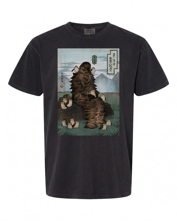 Star Wars Chewbacca and Porgs T-Shirt - Unique Japanese Art Style