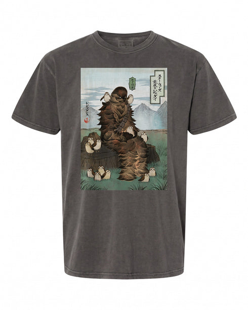 Star Wars Chewbacca and Porgs T-Shirt - Unique Japanese Art Style