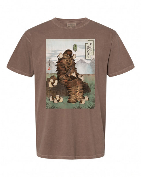 Star Wars Chewbacca and Porgs T-Shirt - Unique Japanese Art Style