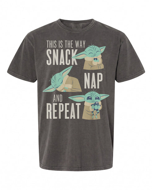 Star Wars The Mandalorian Grogu Snack Nap Repeat T-Shirt - Perfect for Fans