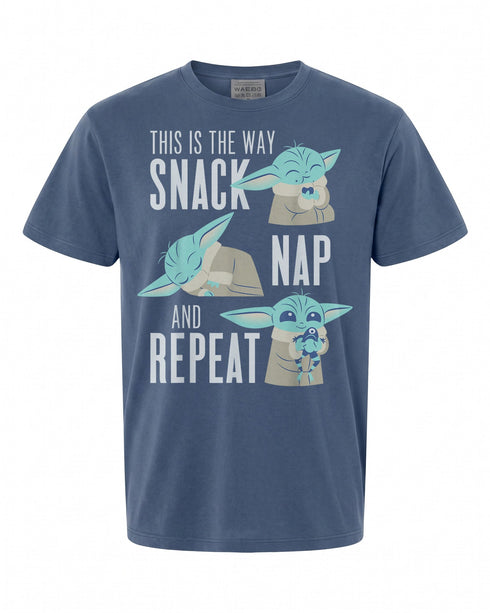 Star Wars The Mandalorian Grogu Snack Nap Repeat T-Shirt - Perfect for Fans