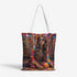 Natural Canvas Tote Bag with Colorful Hippie Girl Pattern
