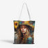 Natural Canvas Tote Bag with Printed Hippie Girl Design