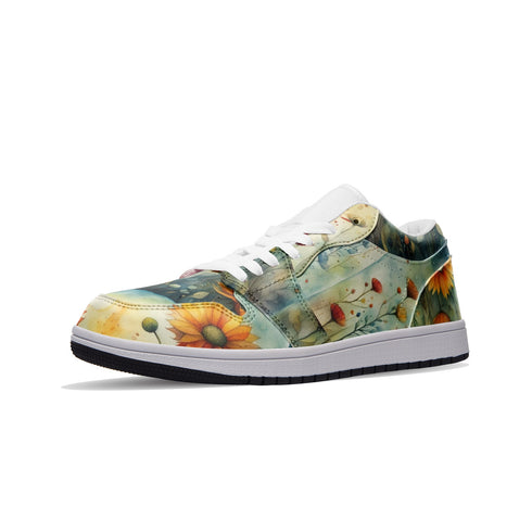 Women's Low Top Leather Sneakers with Floral Print