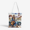Natural Canvas Tote Bag with Hippie Girl and Guitar Pattern