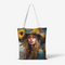 Natural Canvas Tote Bag with Printed Hippie Girl Design