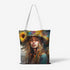 Natural Canvas Tote Bag with Printed Hippie Girl Design