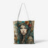 Natural Canvas Tote Bag with Hippie Girl Pattern