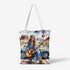Natural Canvas Tote Bag with Hippie Girl and Guitar Pattern