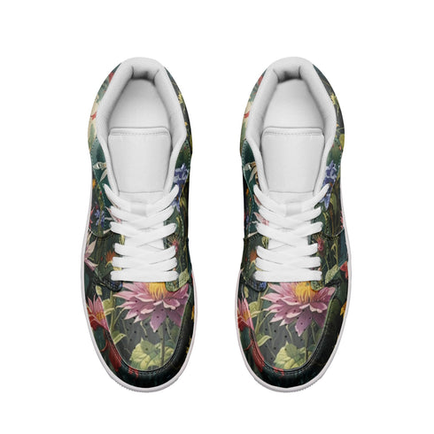 Women's Low Top Leather Sneakers with Floral Print