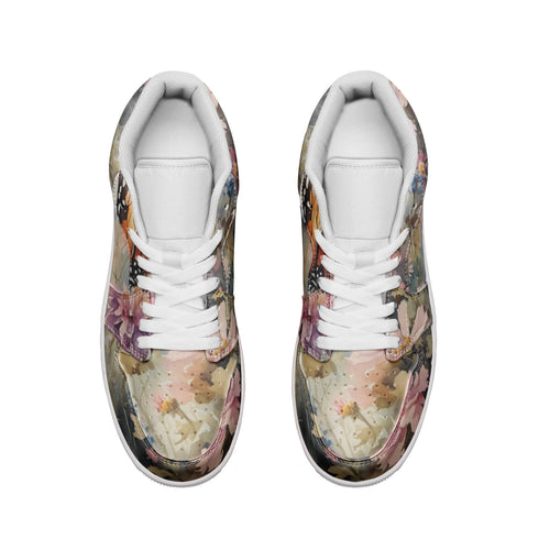 Floral Pattern Leather Low Top Sneakers for Women