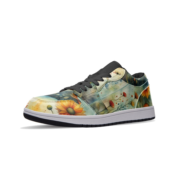 Women's Low Top Leather Sneakers with Floral Print