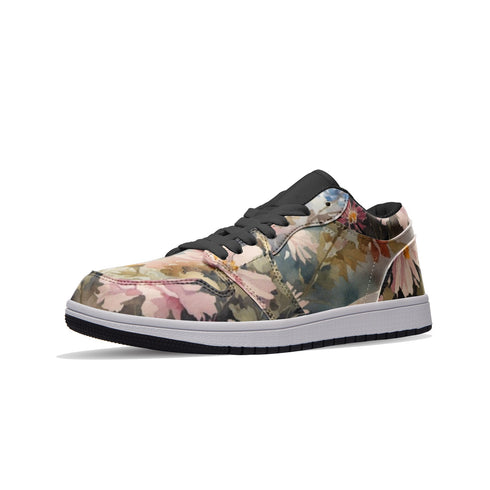 Floral Pattern Leather Low Top Sneakers for Women