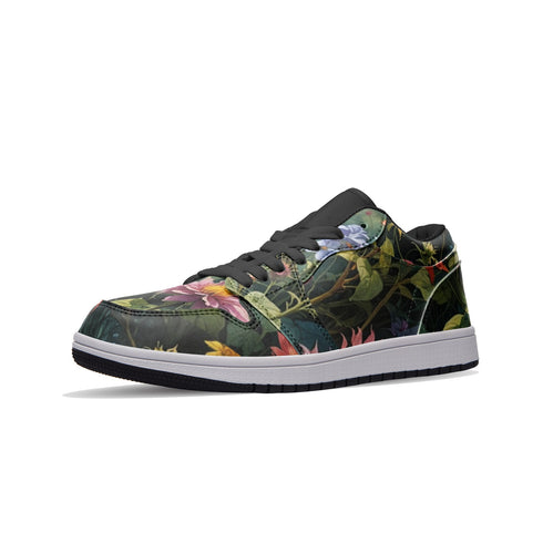 Women's Low Top Leather Sneakers with Floral Print