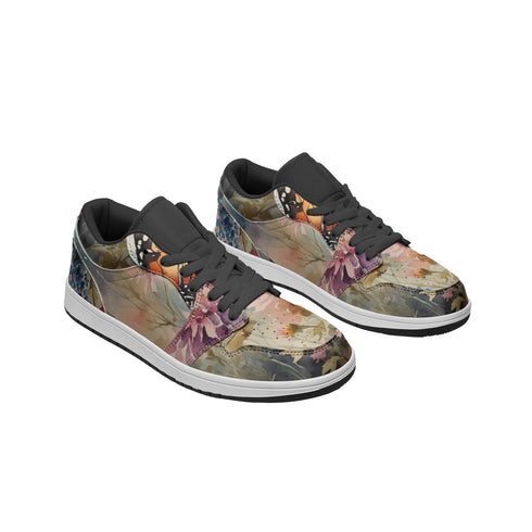 Floral Pattern Leather Low Top Sneakers for Women