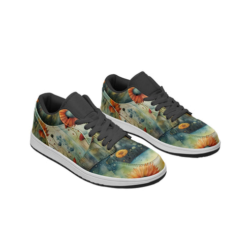 Women's Low Top Leather Sneakers with Floral Print
