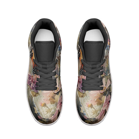 Floral Pattern Leather Low Top Sneakers for Women