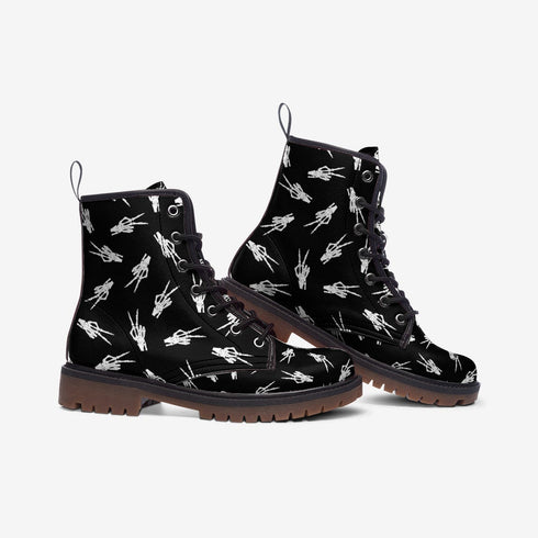 Unify Original - Skeleton Peace Sign Fingers Vegan Leather Boots
