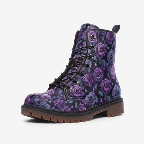 Unify Original - Black Purple Roses Vegan Leather Boots