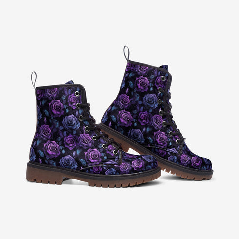Unify Original - Black Purple Roses Vegan Leather Boots