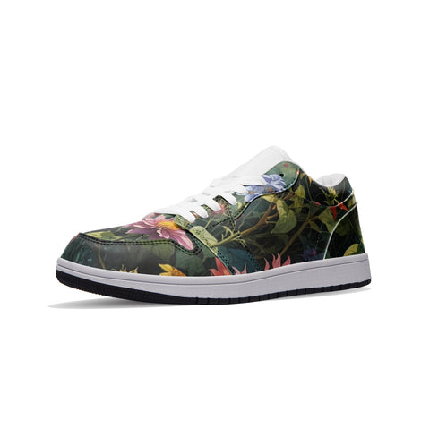 Women's Low Top Leather Sneakers with Floral Print